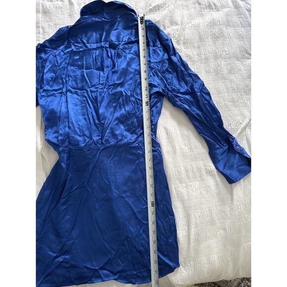 NWT Zara Wrap Dress Royal Blue Satin Women's XS Wedding Guest Cocktail Short - Picture 9 of 12